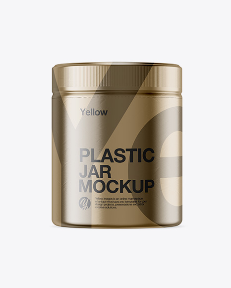 Plastic Jar in Metallic Shrink Sleeve Mockup