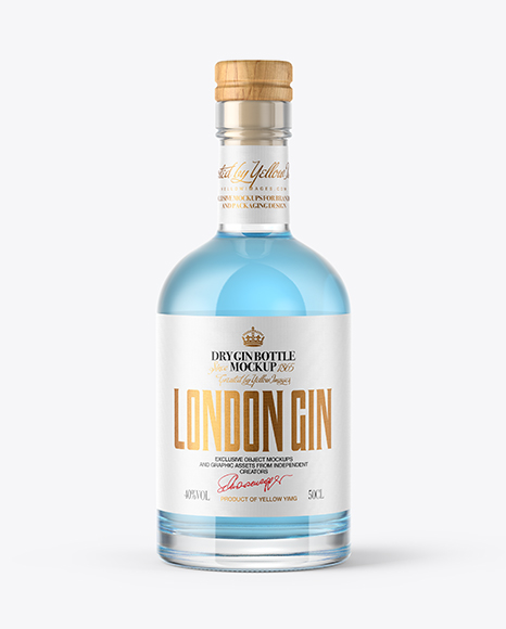 Clear Glass Gin Bottle with Wooden Cap Mockup