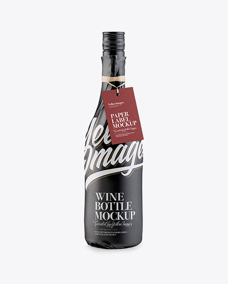 Wine Bottle in Glossy Paper Wrap w/ Label Mockup