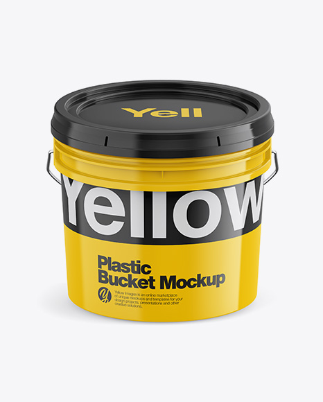 Glossy Plastic Bucket Mockup - Front View (High-Angle Shot)