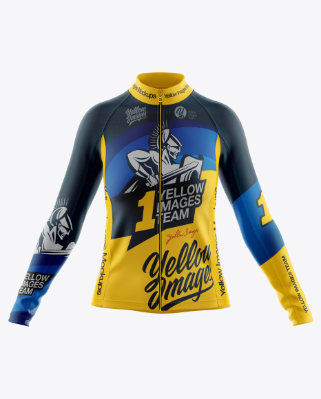 Women’s Full-Zip Cycling Jersey With Long Sleeve Mockup - Front View
