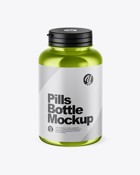 Metallic Pills Bottle Mockup (High-Angle Shot)