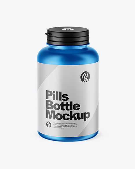 Matte Metallic Pills Bottle Mockup (High-Angle Shot)