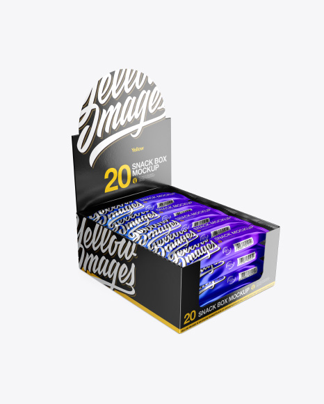 20 Metallic Snack Bars Box Mockup - Half Side View (High-Angle Shot)