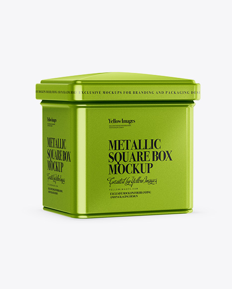 Metallic Square Tin Box Mockup - Half Side View