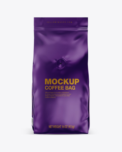 Glossy Coffee Bag with Valve Mockup - Front View