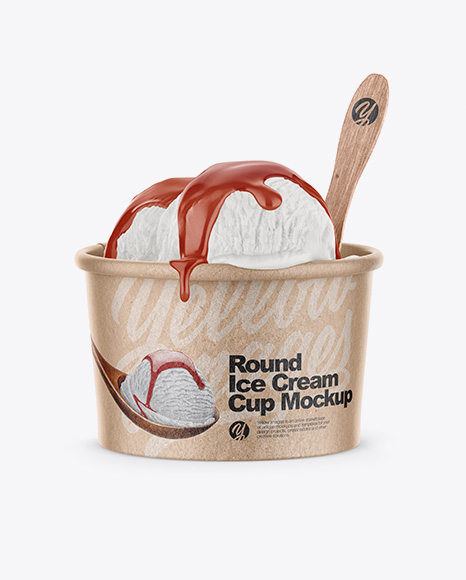 Kraft Ice Cream Cup Mockup - Front View (High-Angle Shot)