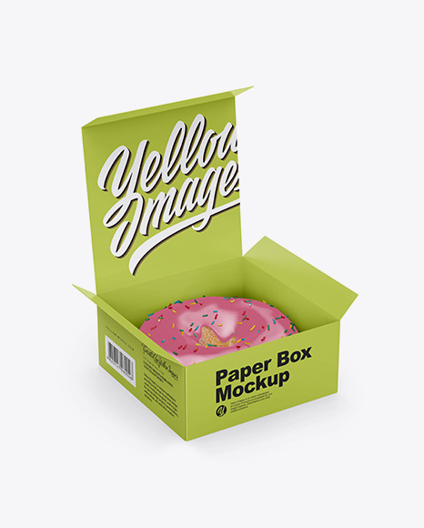 Opened Paper Box With Donut Mockup - Half Side (High-Angle Shot)