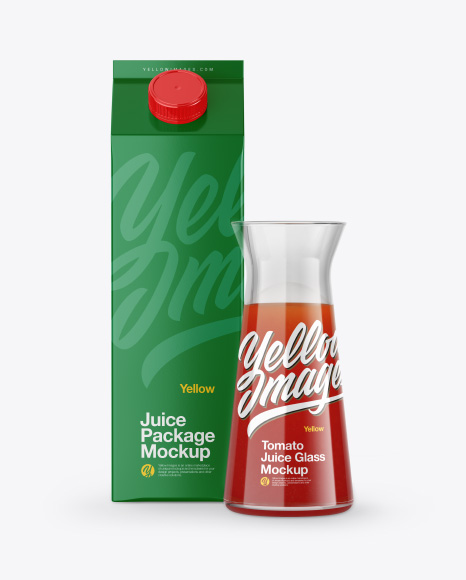 Carton Package With Tomato Juice Glass Mockup