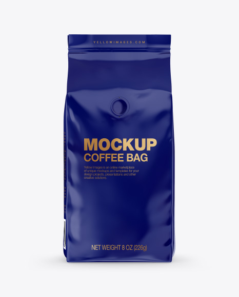 Glossy Coffee Bag with Valve Mockup - Front View