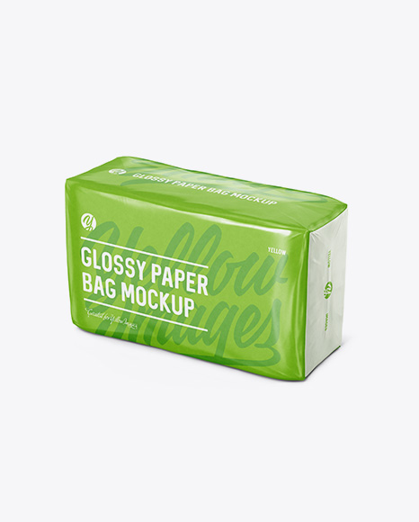 Glossy Paper Bag Mockup - Halfside View (High-Angle Shot)