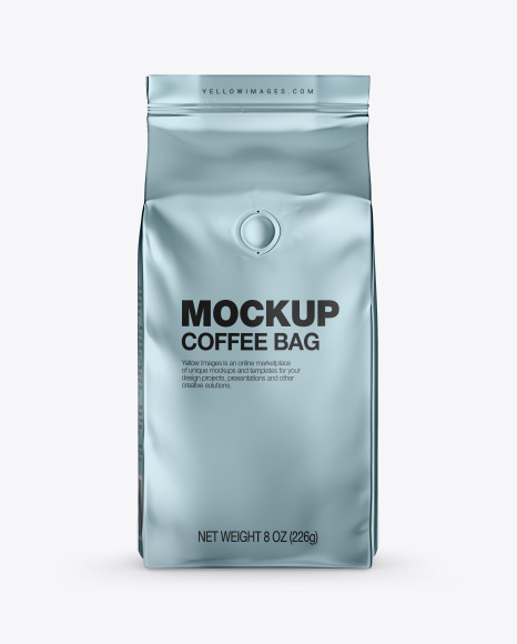 Matte Metallic Coffee Bag with Valve Mockup - Front View