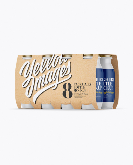 8 Kraft Pack Dairy Bottle Mockup - Half Side View