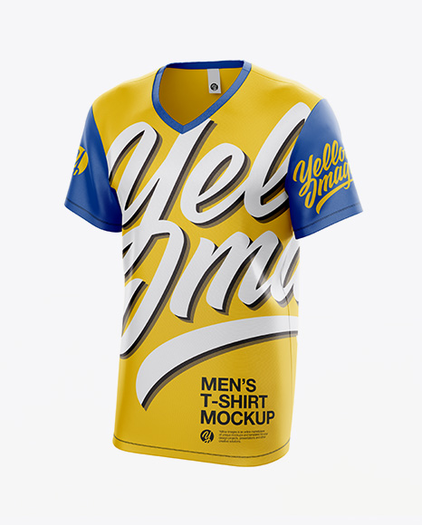 Men's T-Shirt With V-Neck Mockup - Half Side View