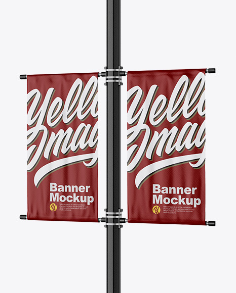 Two Glossy Banners on Pillar Mockup - Half Side View