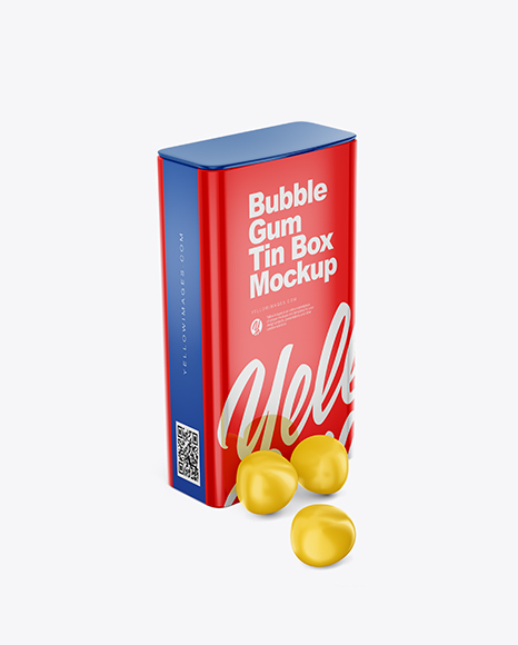 Glossy Tin Box w/ Gum Mockup - Half SIde View (High Angle Shot)