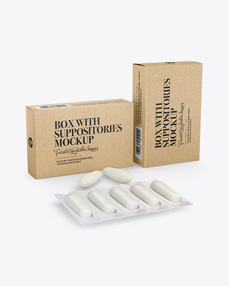 Two Kraft Boxes With Suppositories Mockup - Half Side view
