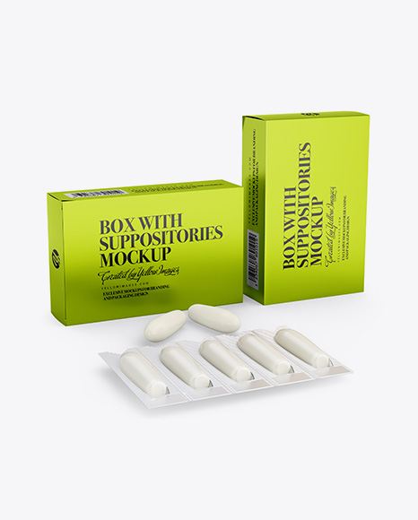 Two Metallic Boxes With Suppositories Mockup - Half Side view