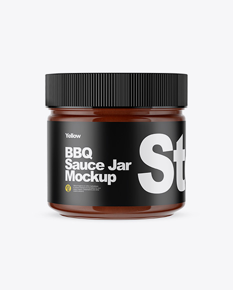 Clear Glass Jar w/ BBQ Sauce Mockup
