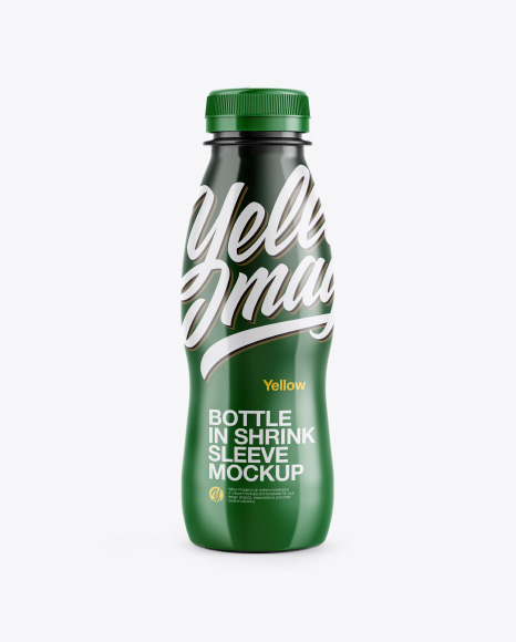Glossy Plastic Bottle in Shrink Sleeve Mockup - Front View