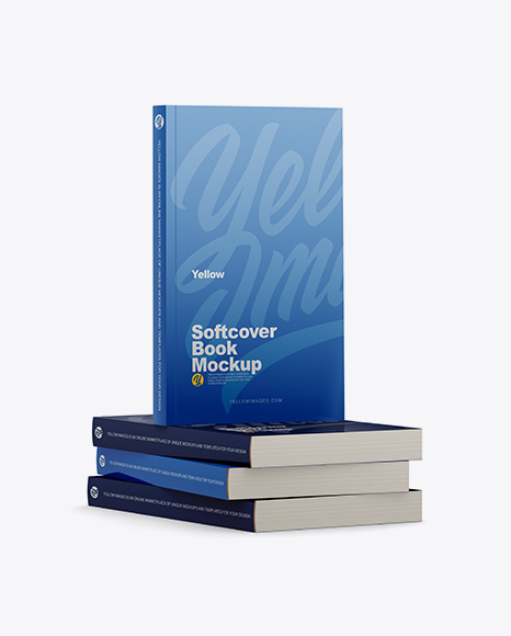 4 Glossy Softcover Books Mockup - Half Side View