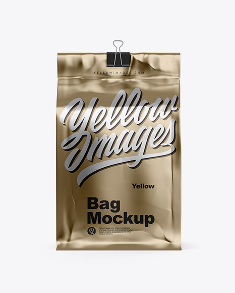 Metallic Coffee Bag With Clip Mockup - Front View