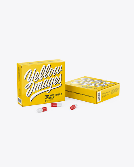Two Glossy Boxes w/ Pills Mockup - Half Side View
