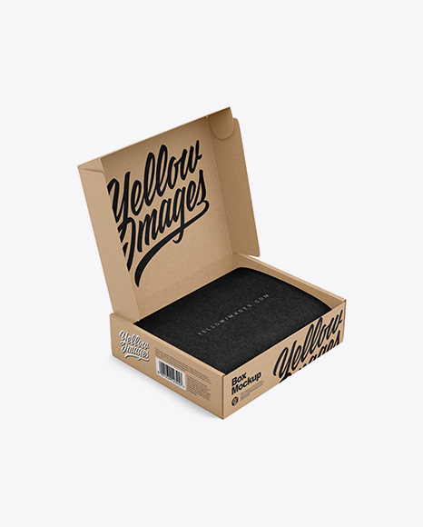 Kraft Opened  Box Mockup - Half Side View
