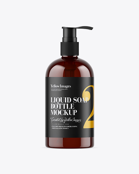 Amber Liquid Soap Bottle with Pump Mockup