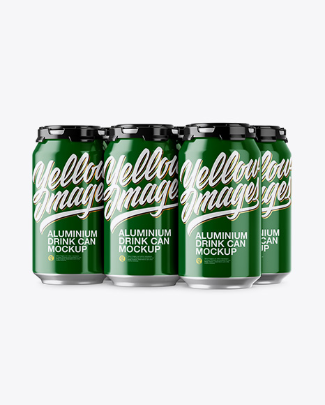 Pack with 6 Glossy Aluminium Cans with Plastic Holder Mockup