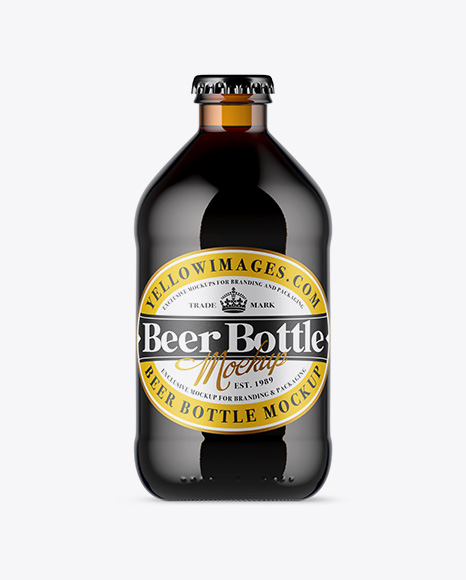 Amber Glass Bottle With Stout Beer Mockup
