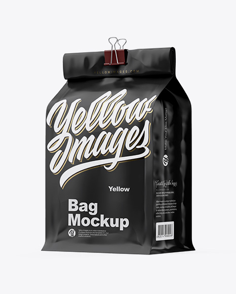 Matte Coffee Bag With Clip Mockup - Half Side View