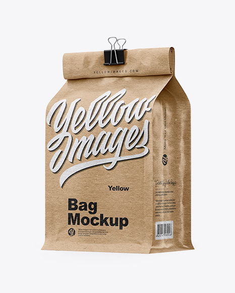 Kraft Coffee Bag With Clip Mockup - Half Side View
