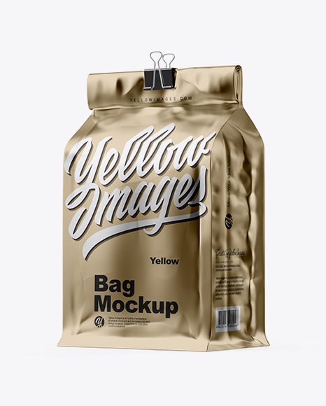 Metallic Coffee Bag With Clip Mockup - Half Side View