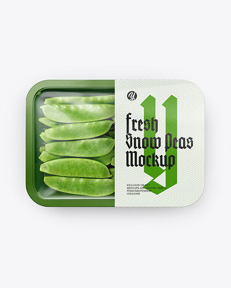 Plastic Tray With Snow Peas Mockup - Top View