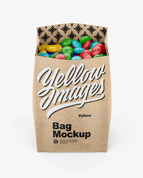Kraft Bag With Candies Mockup - Front View (High-Angle Shot)