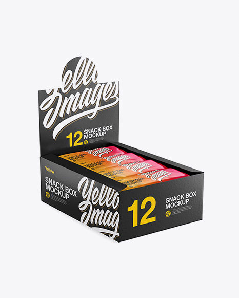 12 Snack Bars Display Box Mockup - Halfside View (High-Angle Shot)