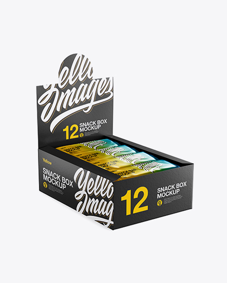 12 Metallic Snack Bars Display Box Mockup - Halfside View (High-Angle Shot)