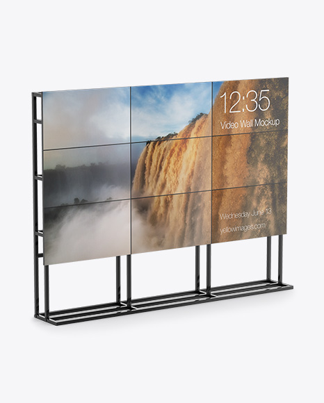 LCD Video Wall Stand Mockup - Half Side View