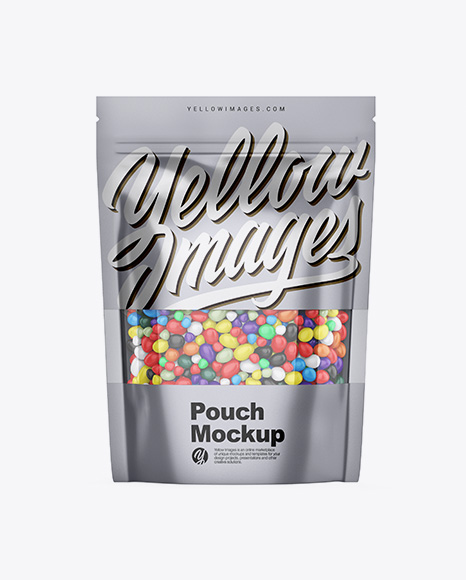 Metallic Stand-Up Pouch With Candies Mockup - Front View