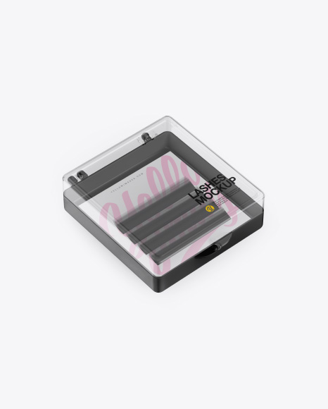 Closed Transparent Box with Lashes Mockup - Half Side View