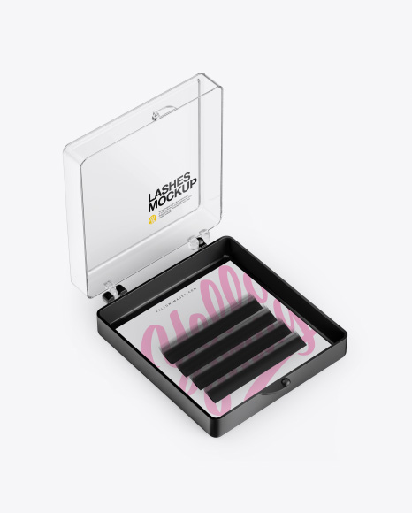 Opened Transparent Box with Lashes Mockup - Half Side View
