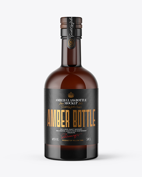 Amber Glass Bottle with Wooden Cap Mockup