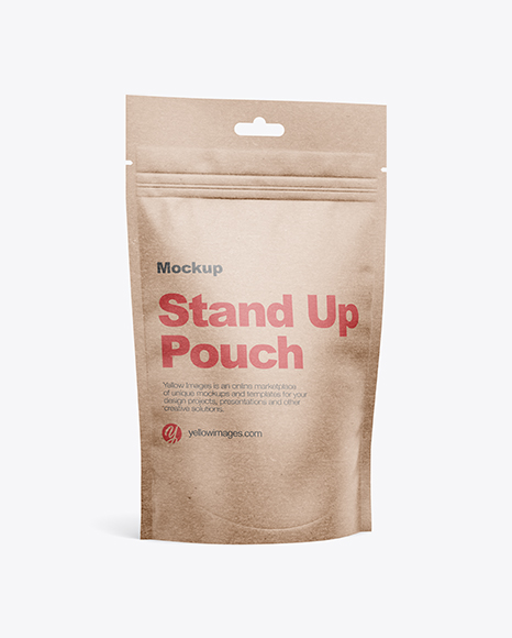 Kraft Stand-Up Pouch w/ Zipper Mockup - Half Side View