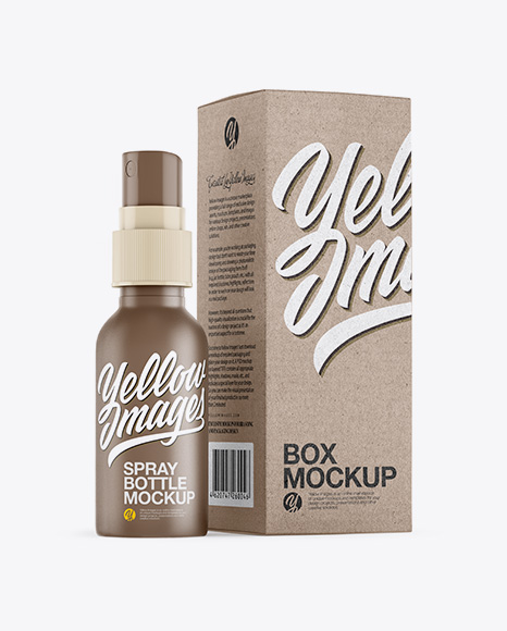 Matte Spray Bottle W/ Kraft Paper Box Mockup