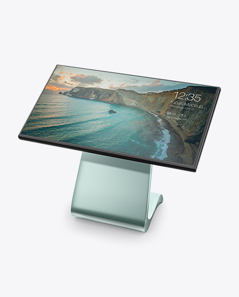 LCD Touch Screen Kiosk Mockup - Half Side View (High-Angle Shot)