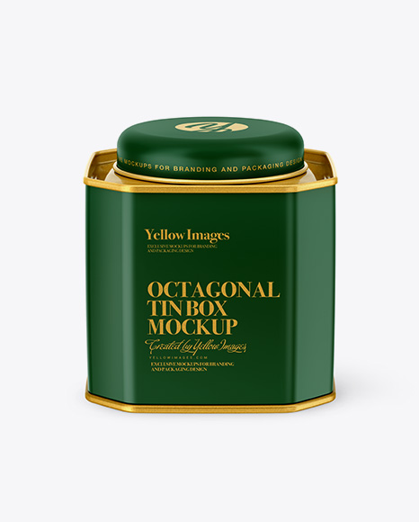 Matte Octagonal Tin Box Mockup (High-Angle Shot)