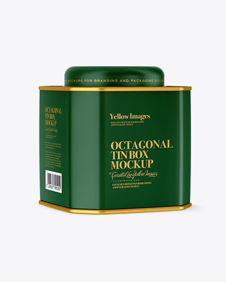 Matte Octagonal Tin Box Mockup - Half Side View