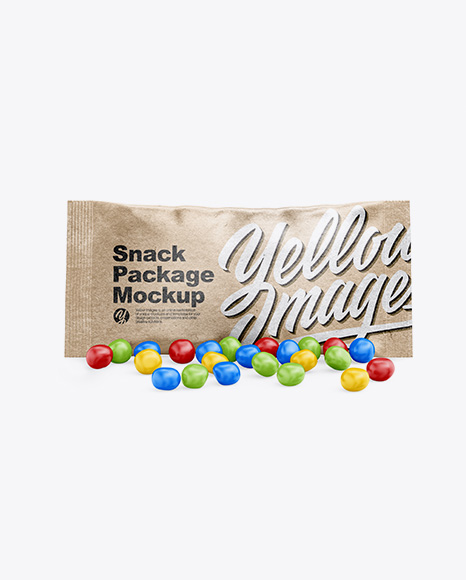 Kraft Snack Bag With Candies Mockup - Front View