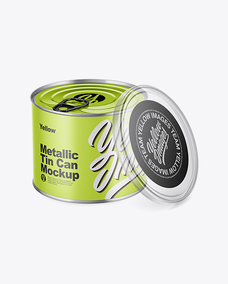 Metallic Tin Can with Transparent Cap Mockup - Front View (High Angle Shot)